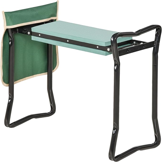 Garden Kneeler and Seat Bench with Tool Pouch - 2-in-1 Folding Stool with Cushion for Gardening Kneeling Sitting 330lbs Capacity &amp Large Side Storage Bag