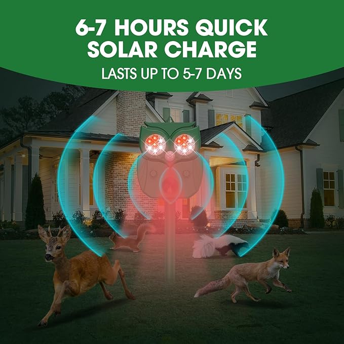 Animal Repellent Raccoon Repellent Ultrasonic Waterproof Motion Detection LED Flash Light Animal Repellent Ultrasonic Outdoor for Dogs Fox Rabbit Squirrels Coyote Deer Repellent