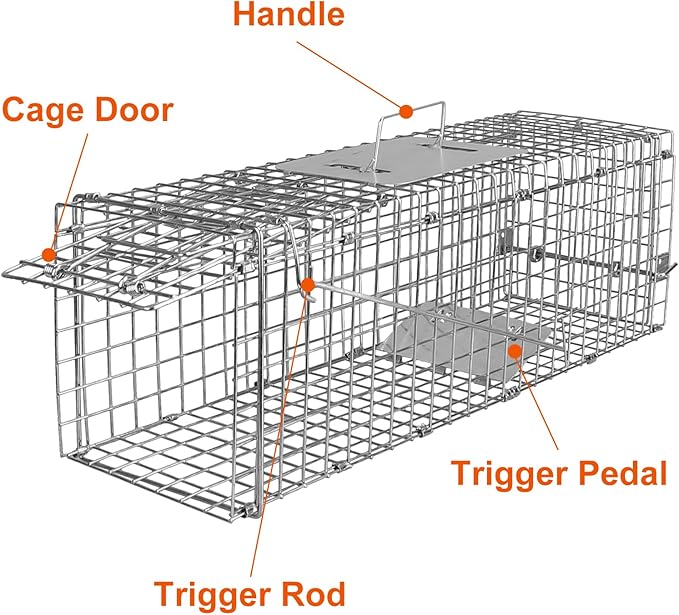 24” Humane Live Animal Trap Cage Heavy Duty Folding Catch and Release Rodent Trap for Squirrels Rabbits Stray Cats Skunks Moles Gophers Groundhogs – Galvanized Rustproof Steel