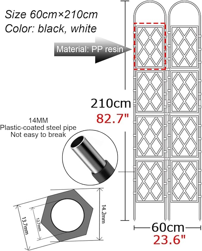 Large Decorative Outdoor Trellis Metal Garden Trellis For Climbing PlantsEuropean Style Rustproof Metal Garden Fence For Outdoor Indoor Potted Plants Tomato Rose(Black60x210cm(23.6x82.7in))