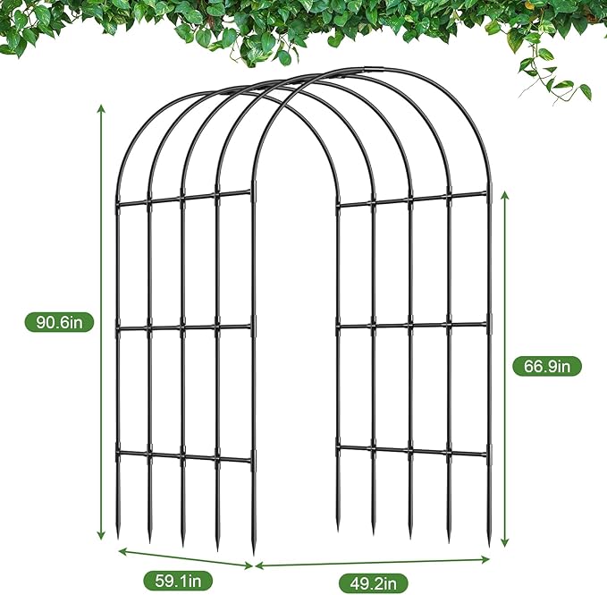 Garden Arch Trellis Metal Arch Trellis for Climbing Plants Outdoor Yard Garden Climbing Plants w/Decorative Wire Lattice - Black