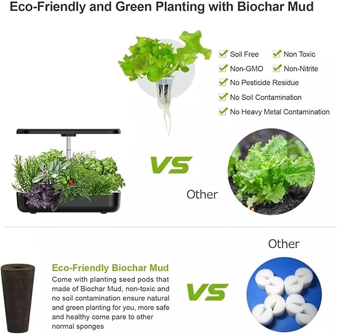 Hydroponics Growing System Indoor Garden with 35W Grow Light Full Spectrum Healthy Fresh Herbs Vegetables 12 Pods Indoor Gardening System for Gifts Kitchen Vegetable(Black)