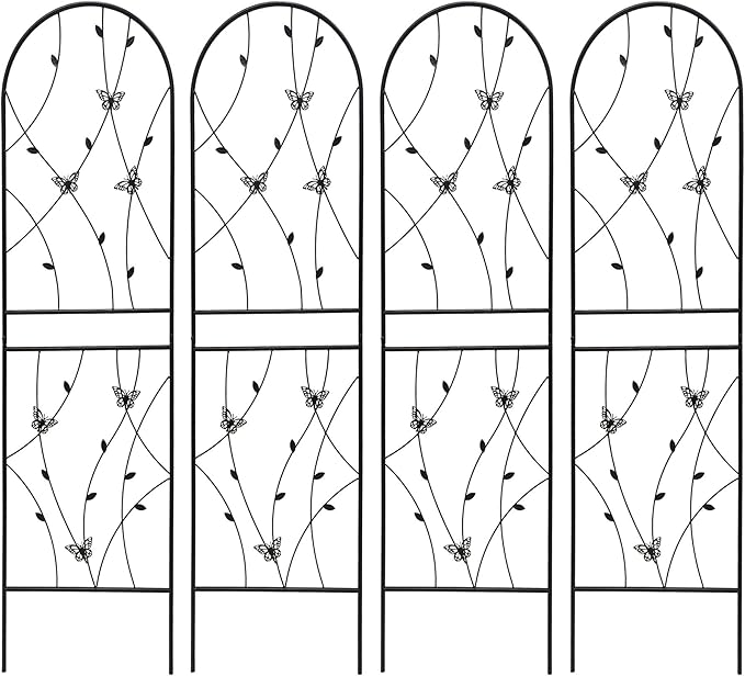 4 Pack Large Garden Trellis Heavy Duty Rustproof Iron Plant Trellis for Potted Plant Support Metal Climbing Rose Trellis Vine Vegetable Cucumber Black -71 H x 19.7 W