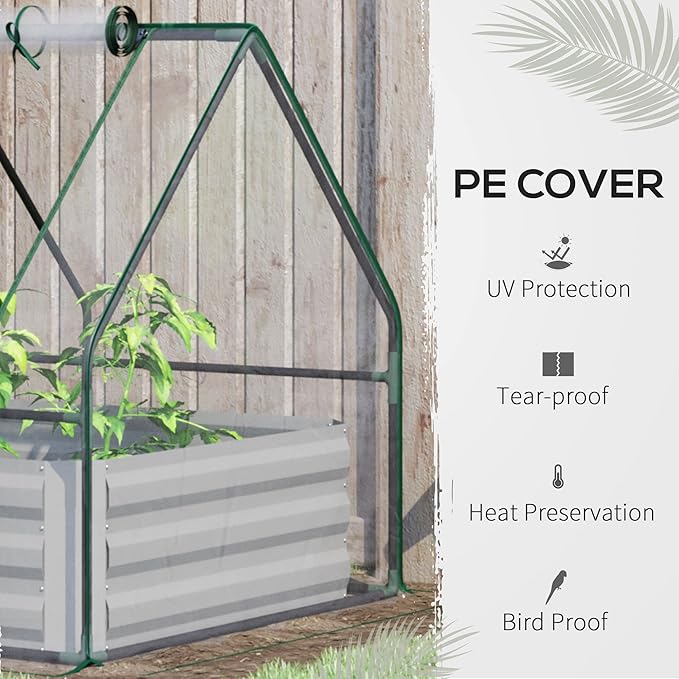 Elevated Metal Garden Bed with Greenhouse Top 48”x36” Outdoor Planter with 2 Adjustable Windows to Optimize Growing for Fruits and Flowers Clear Cover Included