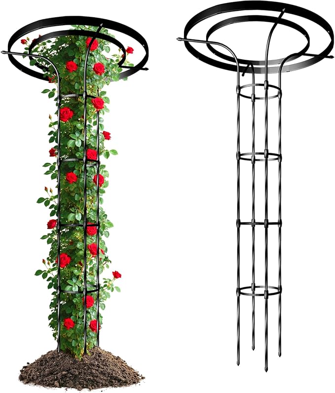Mushroom Top Trellis for Climbing Plants Outdoor 5.74FT Decorative Obelisk Plant Support with Rustproof PE-Coated Metal Poles Rose Trellis for Clematis Ivy Black