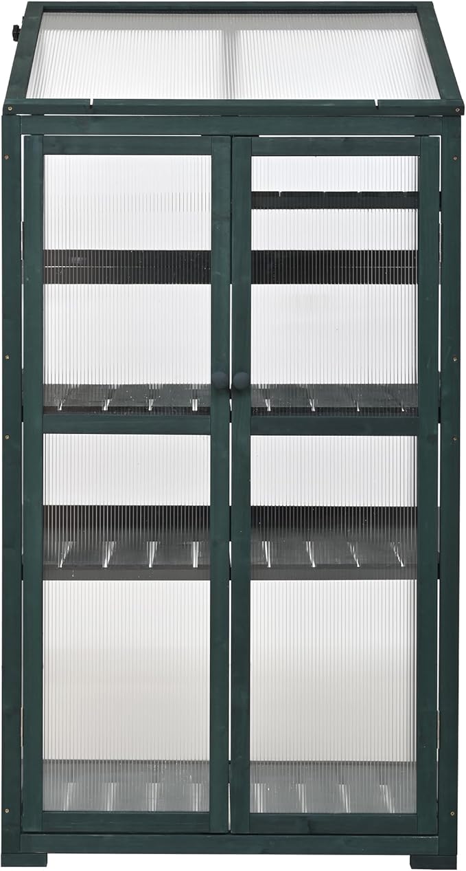 62inch Height Wood Large Greenhouse Balcony Portable Cold Frame with Wheels and Adjustable Shelves for Outdoor Indoor Backyard Mudroom