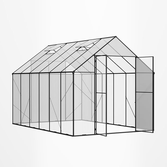 Kingdura 8x12ft Walk-in Greenhouse for Outdoors Large Polycarbonate Greenhouses with Heavy Duty Aluminum Frame Adjustable Roof Vent Lockable Door UV Protection for Outside Garden Backyard