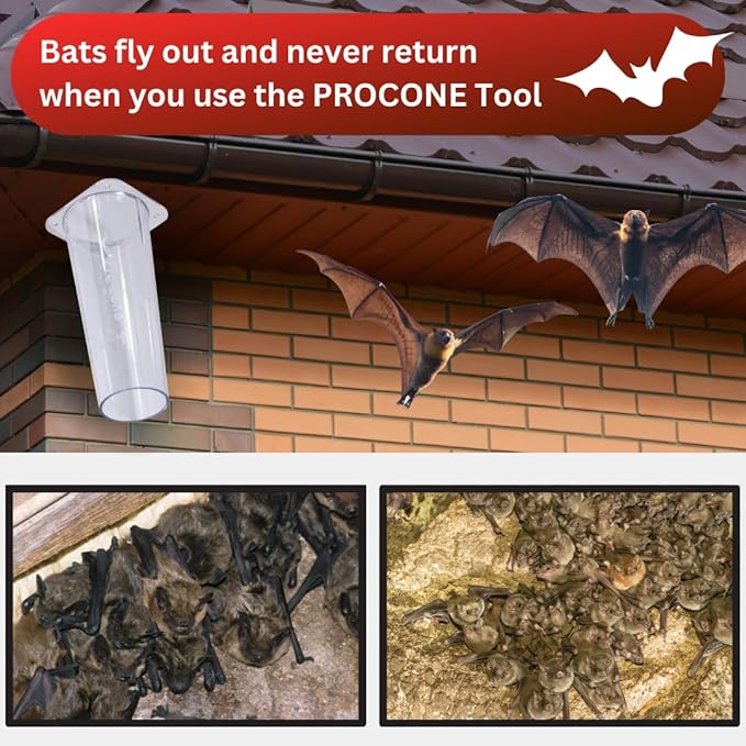 WCS Pro-Cone One-Way Bat Excluder - Clear Polycarbonate Wildlife Exclusion Device for Bats Flying Squirrels &amp Birds - Reusable Humane Exit Cone for Attics Soffits &amp Eaves (Not for Gray Squi