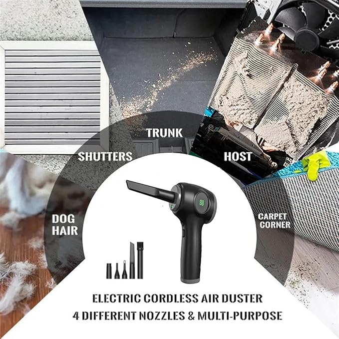 Handheld Cordless Air Duster Car Vacuum Cleaner and Home Portable Dual Purpose Blower Compressor with LED Display USB