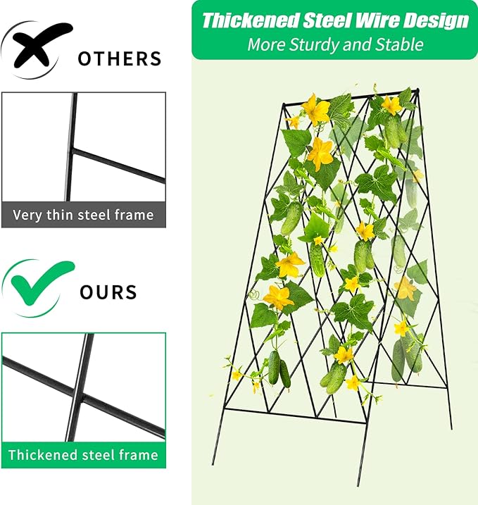 DoCred Cucumber Trellis 2 Pack Metal Foldable A Frame Garden Trellis for Raised Bed Climbing Plants Vegetables Includes Plant Support Clips Twist Ties Plastic Ties A Frame Trellis Black