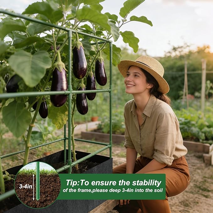 Cucumber Trellis with 46 Gallon Grows Bag 51x17x65Inch Squar Outdoor Indoor Greenhouse Tomato Cage Garden Trellis with Plant Support Clips for Climbing Plants Squash Vegetables Pumpkin Pea Grape