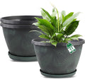11 inch Plant Pot Set of 3 Plastic Flower Pots with Drainage Hole &amp Tray Decorative Round Planters for Indoor Plants Modern Outdoor Home Flowers Plants Garden Pots (Green)