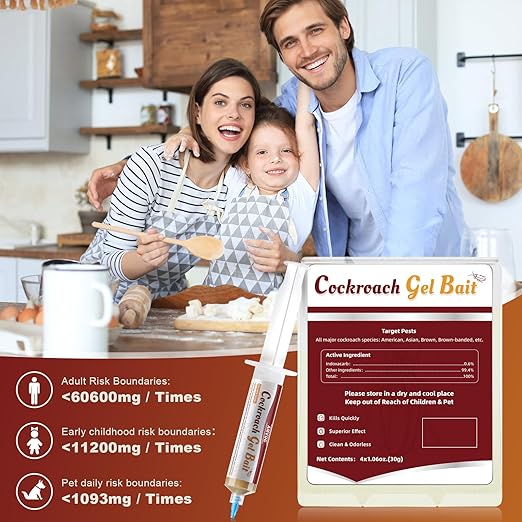 Indoor &amp Outdoor Cockroach Gel Bait - 4 Tubes Ready-to-Use Cockroach Control