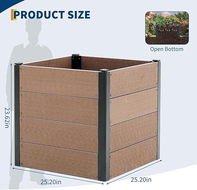 GarveeHome Wood-Look Raised Garden Bed – Large Tall Outdoor Planter Box for Vegetables Herbs Flowers – Durable Composite Deep Root Design for Patio Balcony Backyard