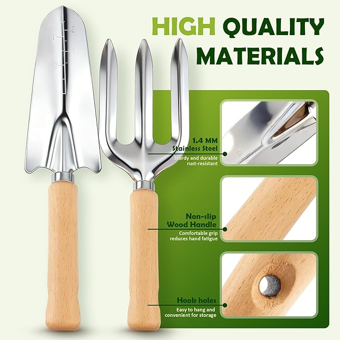 BlingKingdom 9-Piece Garden Tools Set Stainless Steel Gardening Hand Tool Kit with Tote Bag Easy Storage Perfect Gardening Gifts for Beginners Women and Men