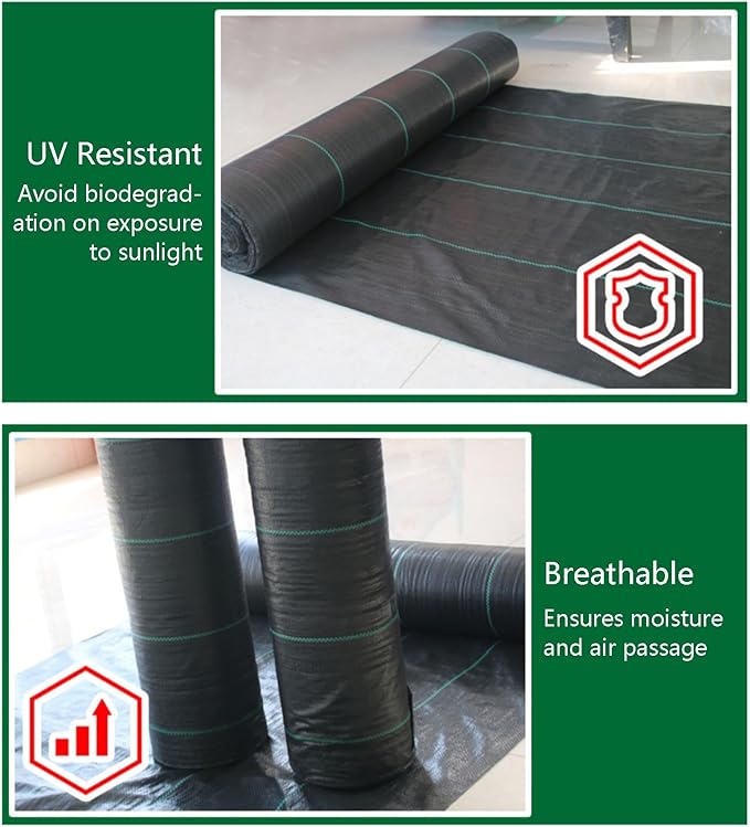 Weed Control Membrane UV Stabilised Weed Barrier Fabric Porous Landscape Fabric Trimmable Black Woven Roll Perfect for Gardens Patios Flower Beds(1.5 * 100m)