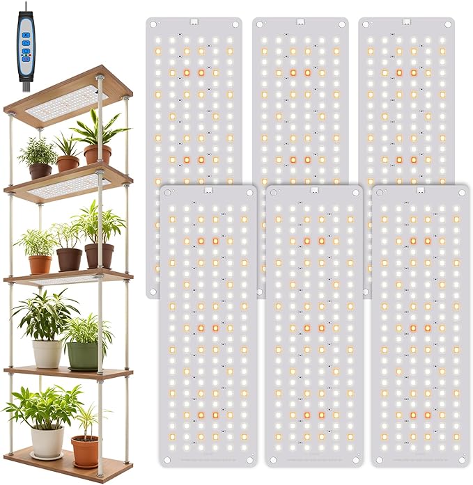 Garpsen Grow Lights for Indoor Plants 882 LEDs Full Spectrum Plant Light with 5 Dimmable Levels &amp 3 Color Modes Grow Lamp with Auto Timer 6/12/16H for Under Cabinet Plant &amp Plant Stand(6Pane