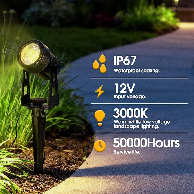 Outdoor Landscape Lighting LED Spot Lights Kit for Garden Yard House Lawn Tree Flags Fence Use Warm White 2700k-3300k IP67 Waterproof &amp Connectable - 8 Pack