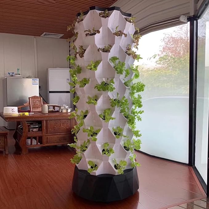 Hydroponics Tower - Hydroponics Growing System for Indoor Herbs Fruits and Vegetables - Aeroponic Tower with Hydrating Pump Timer Adapter Seeding Bed &amp Net Pots 8floors