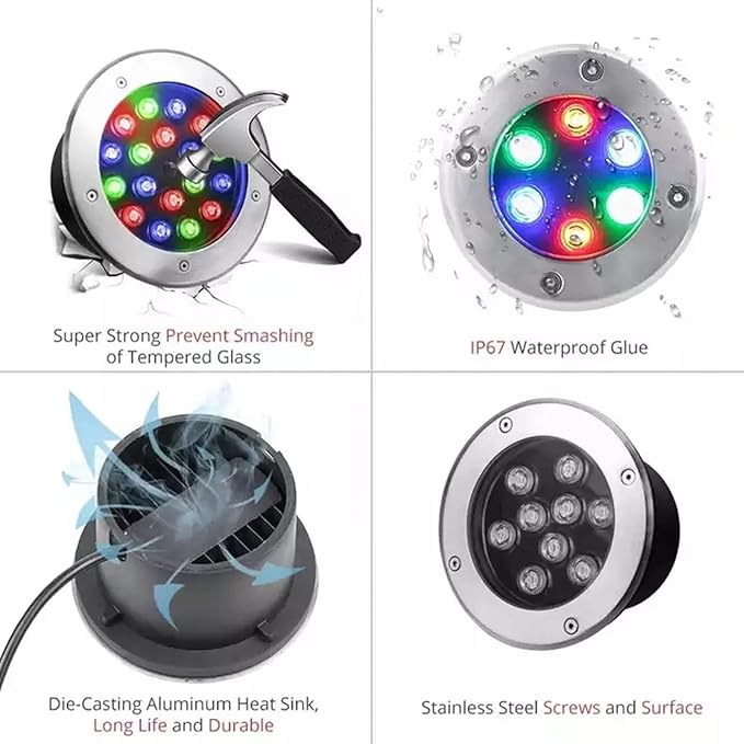 RGB LED Landscape Lights with Remote Control - IP67 Waterproof Adjustable Floor Spotlights