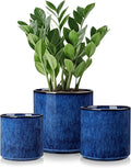 vancasso Ceramic Plant Pots 4.25+5.25+6.25 Inch Planter Pot with Drainage Hole Flower Pots for Indoor Outdoor Plants Set of 3 Blue