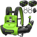 Greenworks 48V (24V x 2) Brushless Backpack Leaf Blower (730 CFM / 185 MPH) Ultra-Powerful for Large Yard Driveway Patio and Deck Cleanup Includes (2) 8.0Ah Batteries and 100W Fast Charger