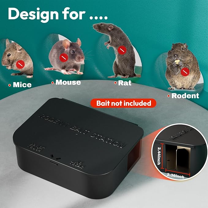 Rat Station Box with 1 Key Complete Rodent Solution Keeps Rats Away Pet &amp Child-Safe Lock &amp Key Available Reusable &amp Long-Lasting Indoor &amp Outdoor 4 Pack
