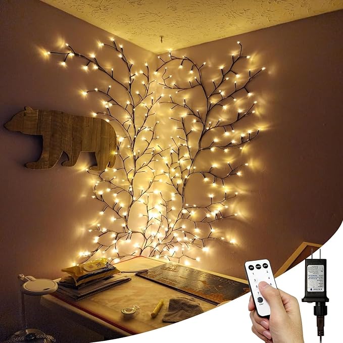 Enchanted Willow Vine Lights with Remote Christmas Swags Decorations Indoor Room Decor 18 Branches 144 LEDs Lighted Willow Vine Lights for Walls Bedroom Home Decor