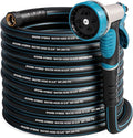 Heavy Duty Garden Hose 100 ft NON-EXPANDABLE Water Hose with 10 Function Spray Nozzle Lightweight Kink-less Hybrid Hose with Swivel Handle Male to Female Fittings