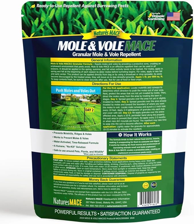 Nature's MACE Mole &amp Vole MACE – Yard &amp Garden Granules Castor Oil Formula Outdoor Use Plant &amp Pet Safe 352 Fl Oz (Pack of 1)