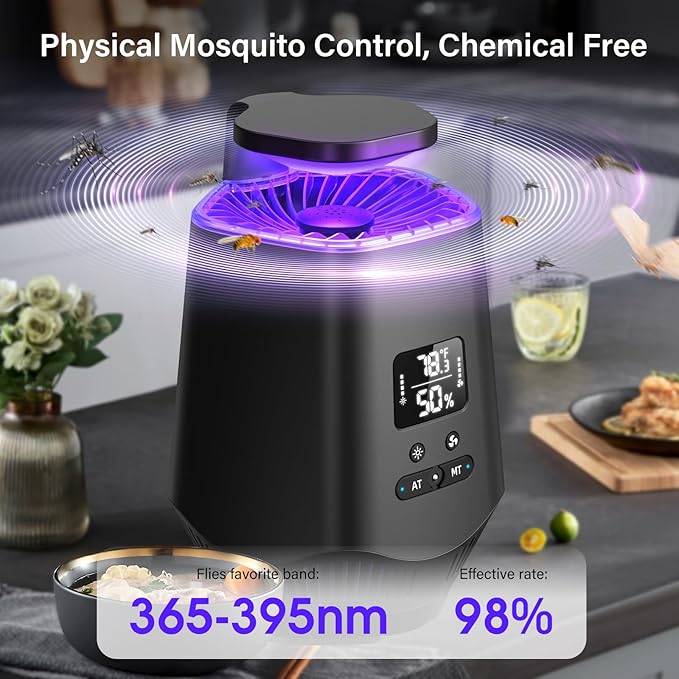 Fruit Fly Traps for Indoors Smart Fly Trap Indoor Bug Zapper Gnat Traps for House Indoor with Temperature and Humidity Sensor 10PCS Sticky Boards Black 01