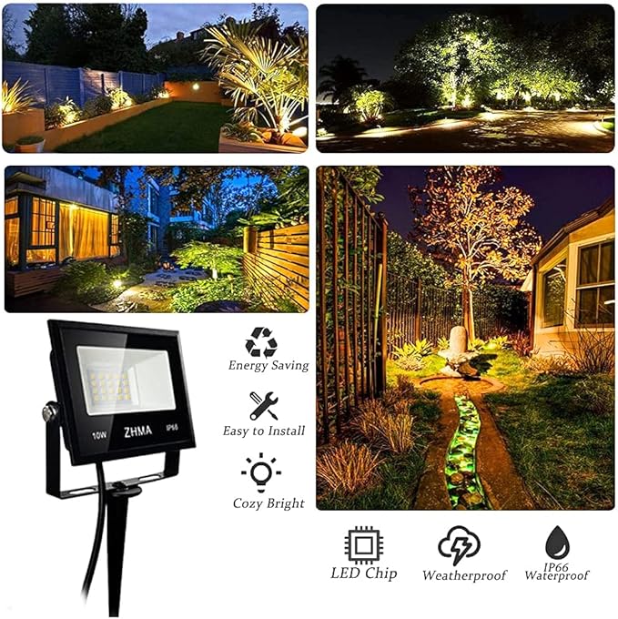 10W Low Voltage Landscape Lights 12V LED Outdoor Spotlight Bowfishing Lights3000K Warm White Light Landscape LightingIP66 Waterproof Spotlight for YardGarden(6 Pack)
