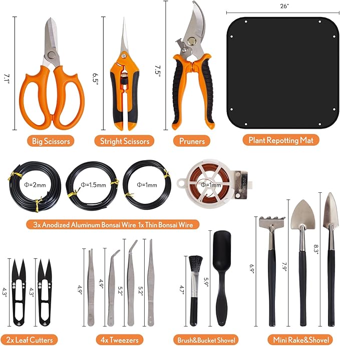 Bonsai Tools Kit 20 Pcs Garden Tools Set for Beginner Gardening Gift for Women Men Includes Bonsai Wire Kit Plant Mat Pruning Shears Bonsai Scissors Succulent Tools in Leather Storage Bag