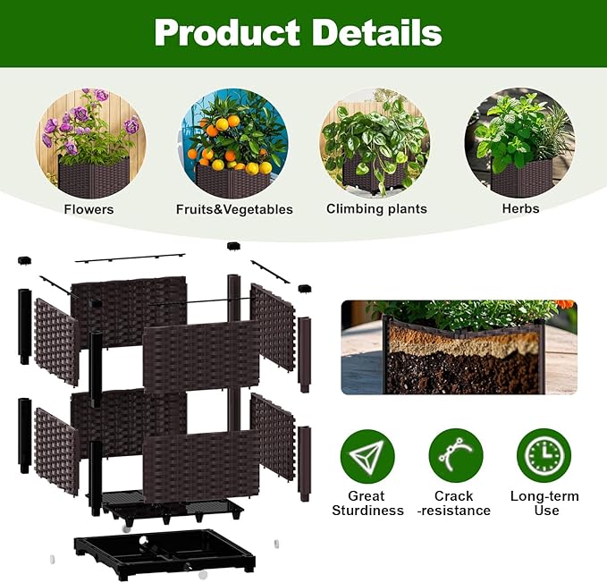 Garden Arch Trellis - 126(L) * 95(H) inch Raised Garden Bed with Trellis Suitable for Garden Balcony Terrace Decoration Black