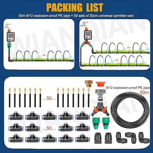Automatic Garden Watering Kit Drip Irrigation Equipment Nozzle Drip Irrigation Garden Watering 360° Adjustable Misting Nozzle Easy Installation Smart Timer 1Sec - 300 Min 50m