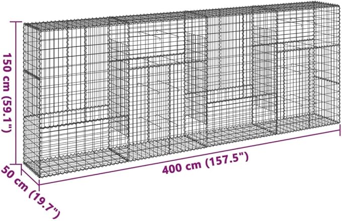 Gabion Basket with Cover 157.5 x 19.7 x 59.1 Galvanized Iron Raised Garden Bed Wire Basket for Outdoor Landscaping Garden Planters Flower Beds Vegetable Garden Bed and Retaining Walls