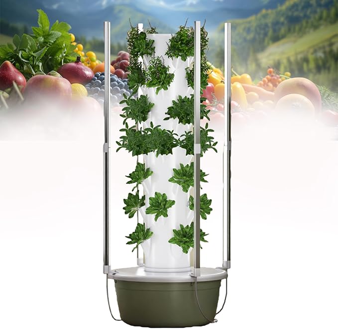 Hydroponic Growing Tower with 30l Tank 5/7/9 Layers 20/28/36 Plants Indoor Outdoor Hydroponics Growing System Soilless Cultivation Herbs Fruits Vegetables 9LayerLED
