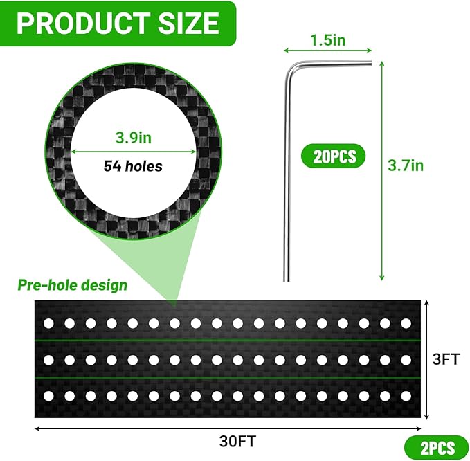 UNIFAMILY 2pcs Landscape Fabric Heavy Duty Total 3 x 60 Feet Woven Barrier Fabric with Planting Holes Garden Ground Cover Fabric Garden Sheets Planting Fabric Gardening Fabric with Precut Holes