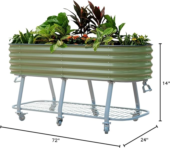 Vego garden 2 x 6 ft Raised Garden Bed with Legs and Wicking Cell System - Perfect for Gardening Vegetables Herbs and Flowers on The Patio - Outdoor &amp Indoor Elevated Planter Box - Olive Green