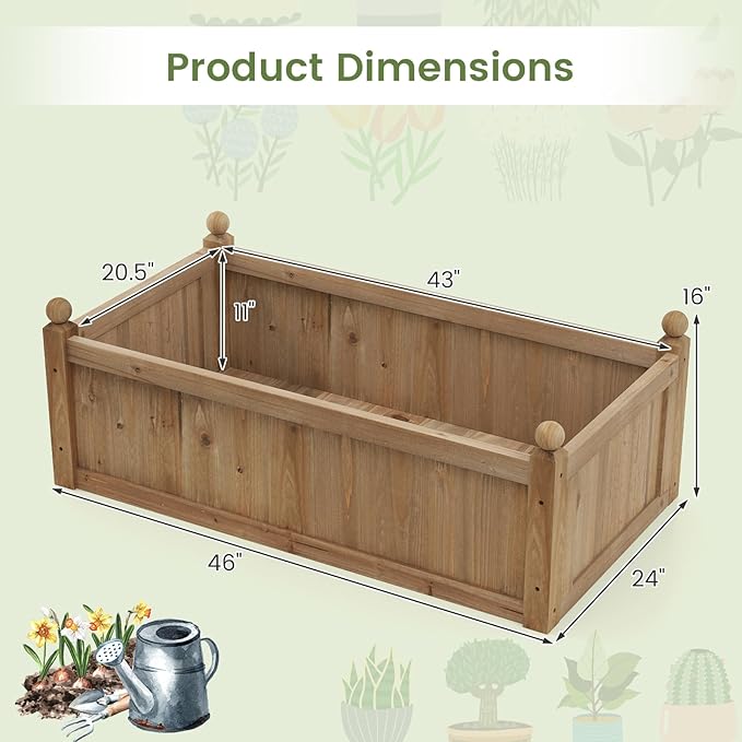 S AFSTAR Wooden Raised Garden Bed 46 L x 24 W x 16 H Outdoor Rectangular Planter Box W/ 4 Corner Drainage Raised Bed for Vegetable Fruit Flower Herb Planter Container for Patio Garden Lawn Yard