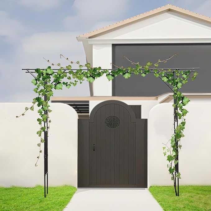 11.81FT Outdoor Garden Trellis for Climbing Plants Heavy Duty Steel Pipe Garden Arch Large Plant Support for Grapes Cucumbers Flowers Wedding Arch Patio Lawn Backyard(Black)