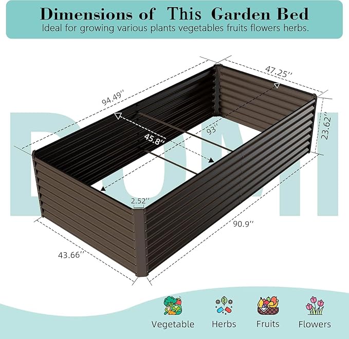 Planter Boxes Outdoor 8×4×2 Ft Metal Garden Raised Bed Galvanized Garden Boxes Outdoor Raised for Elevated Vegetable Flower Herbs (8×4×2FT)