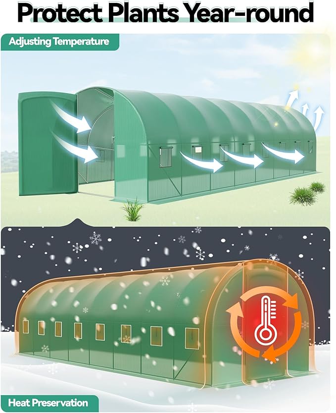 Green House 28x10x7.5 Ft Walk-in Tunnel Green House with Swing Door &amp Vent Windows Portable Garden House for Outdoor Winter Planting &amp Growing