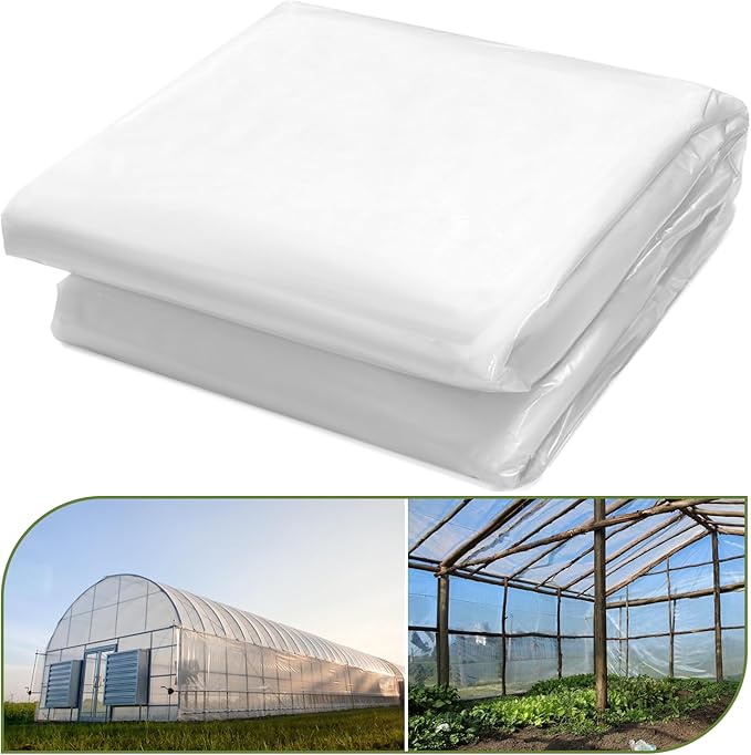 Greenhouse Plastic Sheeting 24 x 25ft 6 mil Clear Greenhouse Film UV Resistant Thickened Plastic Sheeting Heavy Duty Polyethylene Green House Plastic Cover