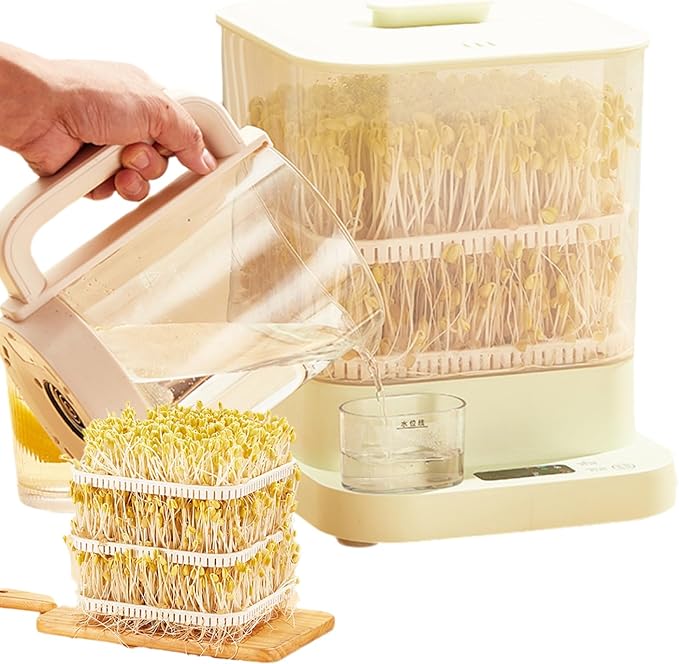 Home Smart Bean Sprout Machine Automatic Bean Sprout Machine 360°Sprinkling 4 Seasons Planting 1.5L Water Tank LED Display for Radish Wheatgrass Barle