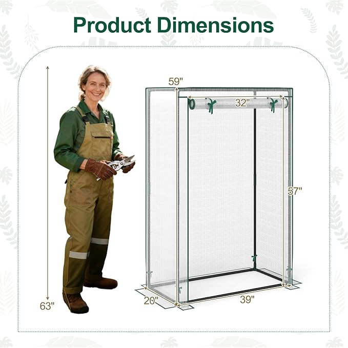 Giantex Portable Mini Greenhouse Heavy Duty PE Cover Elector-Coating Metal Frame Waterproof Sun-Protective Tomato Green House with Roll-Up Zippered Door Indoor Outdoor Clear 39 x 20 x 59