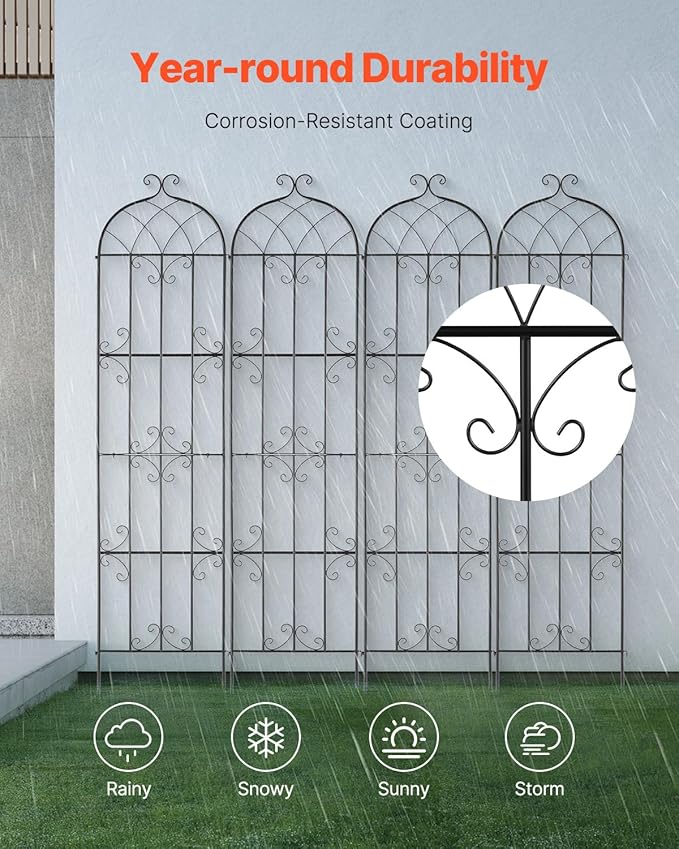 Happybuy Garden Trellis 87 x 20 in 4 Packs Rustproof Metal Garden Flower Trellis Outdoor Climbing Rose Cucumbers Support Decorative Clematis Trellis for Courtyards Lawns