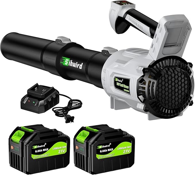 Leaf Blower Cordless2 x 21V 6.0Ah Battery and Charger with 680CFM 190MPH Electric Cordless Leaf Blower 3-Variable Speed &amp Turbo Mode Blowers for Lawn Care (5002)-F (Grey)