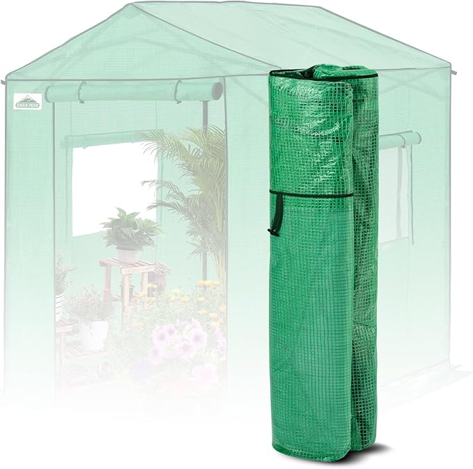 EAGLE PEAK Replacement Cover for 6x6 Gable Roof Pop up Greenhouse Front and Rear Roll-Up Zipper Entry Doors and 2 Large Roll-Up Side Windows (Frame Not Included) Green