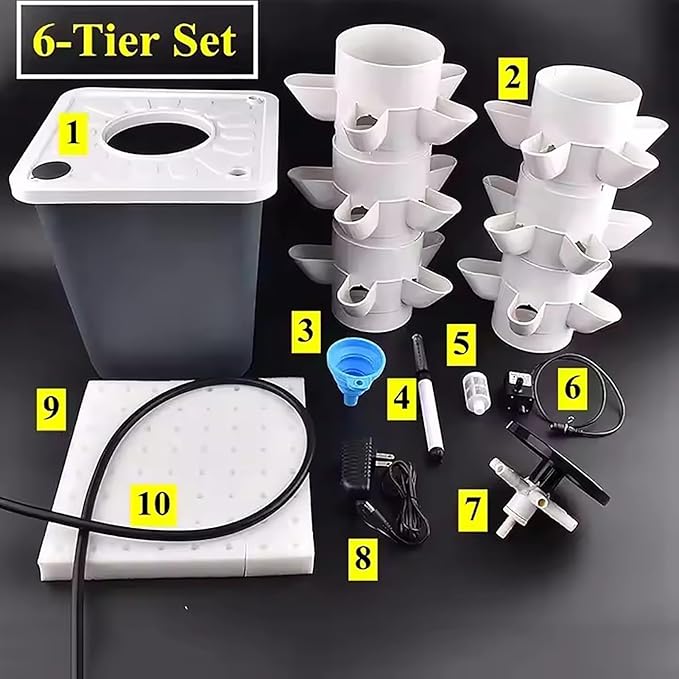 25 Pods Hydroponics Growing System Tower 5-Layer Vertical Vegetable Aeroponic Tower Kit with Pump System Timer for Indoor Gardening